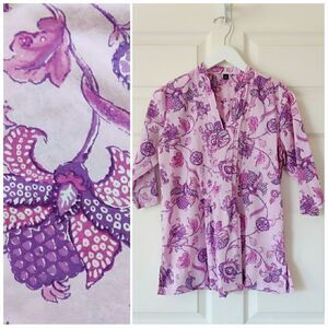 Lands' End floral print pleated blouse sz S